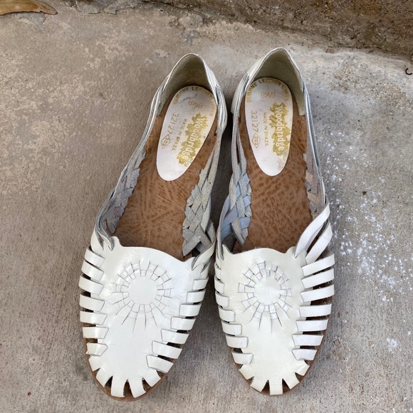 Vintage Shoes - Vintage • Leather Braided Flats Sandals Boho